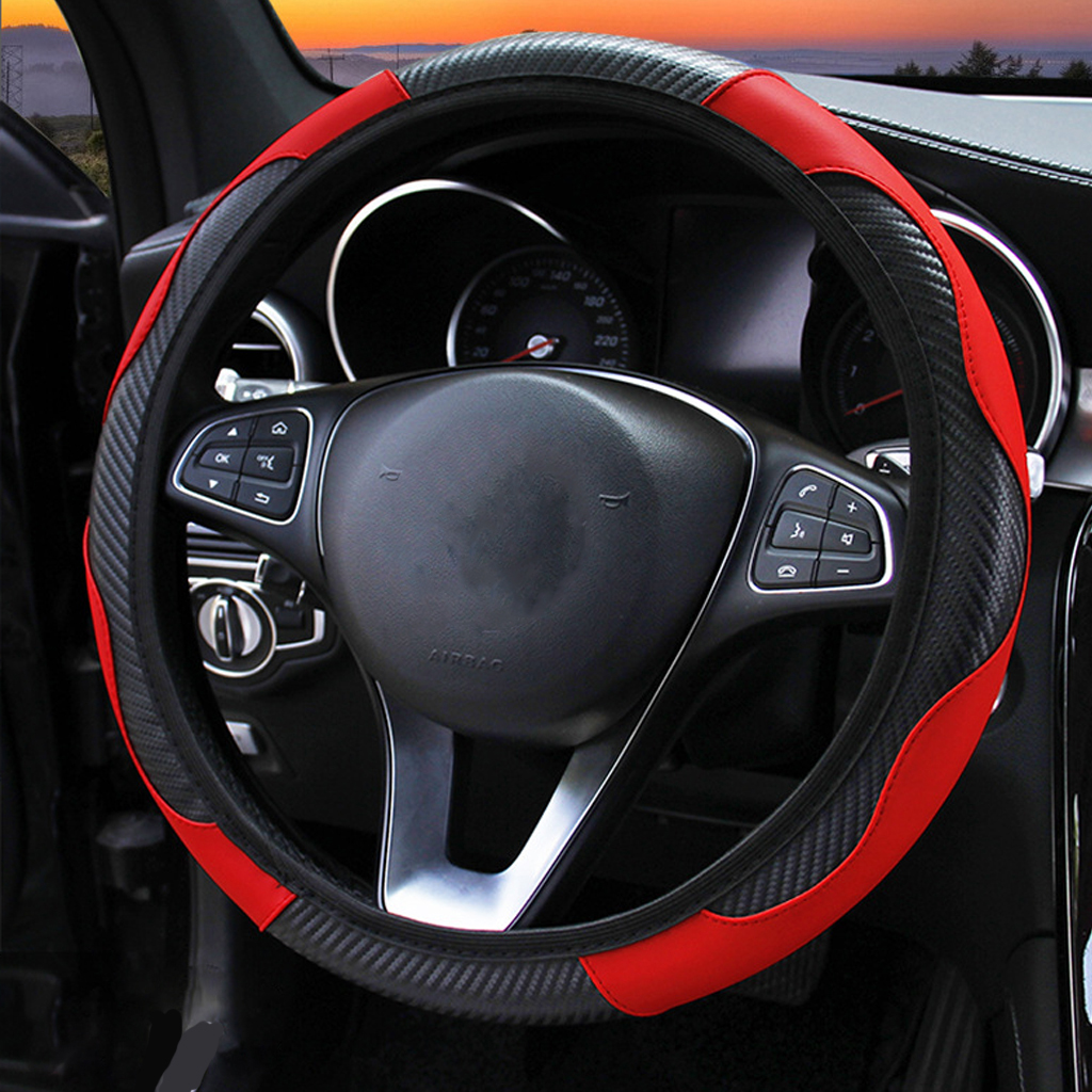 Yoroly Red Carbon-Texture Steering Wheel Cover